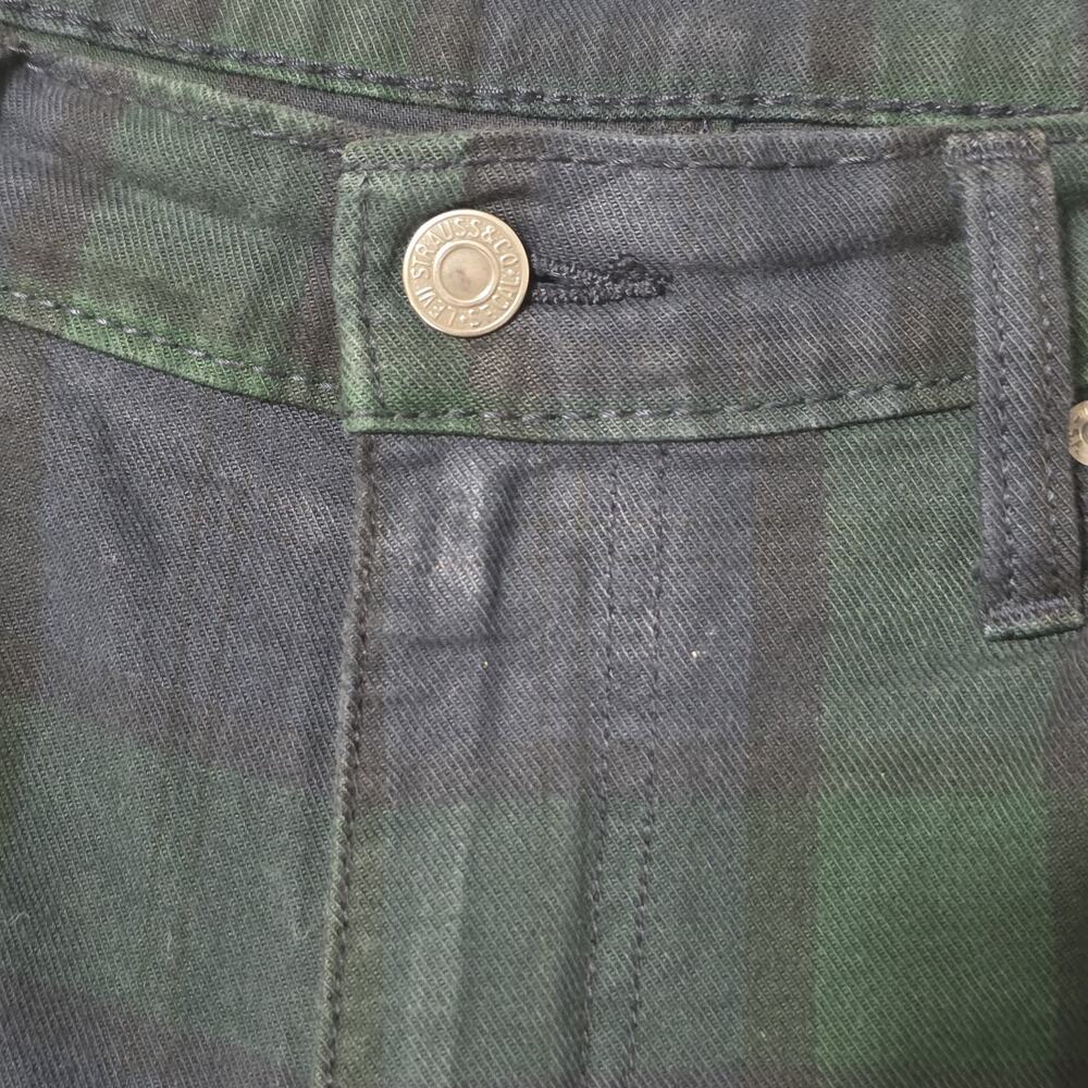 Levi's 502 Mens 36x29 Black Watch Plaid Green Blue Taper Pants Rare Blank R Tab - Picture 14 of 15